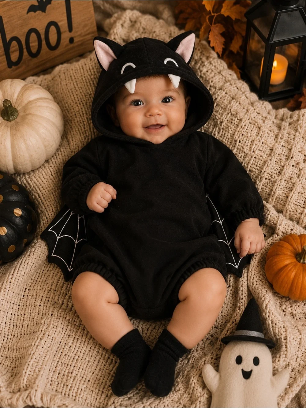 Old Navy Black Bat Hooded Romper with Web Wings